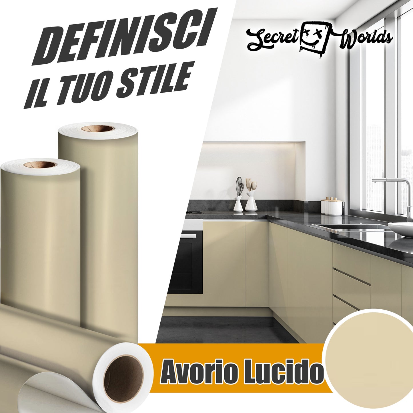 Dettaglio superficie avorio semi lucida della pellicola adesiva
