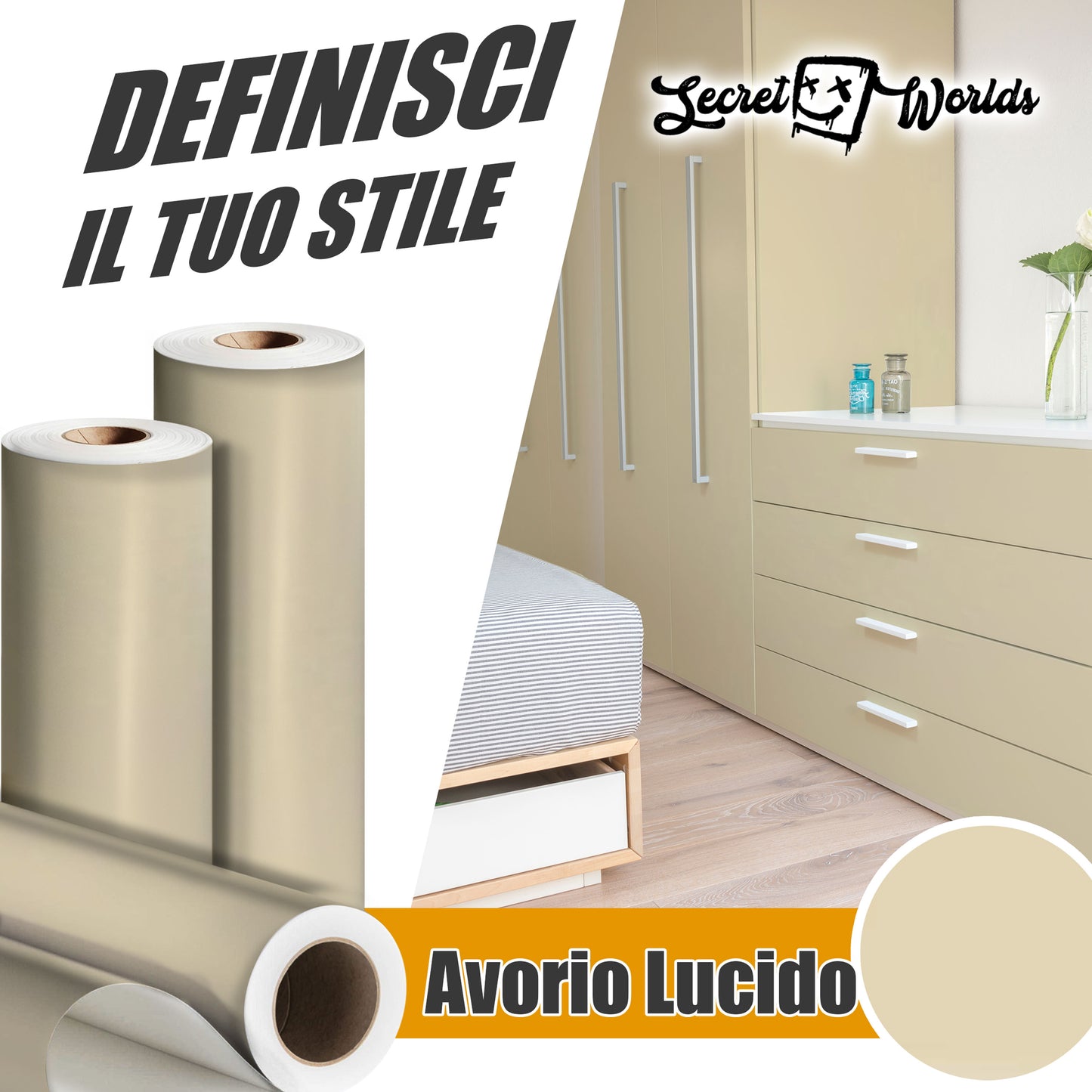Rotolo di pellicola adesiva avorio semi lucido in vinile
