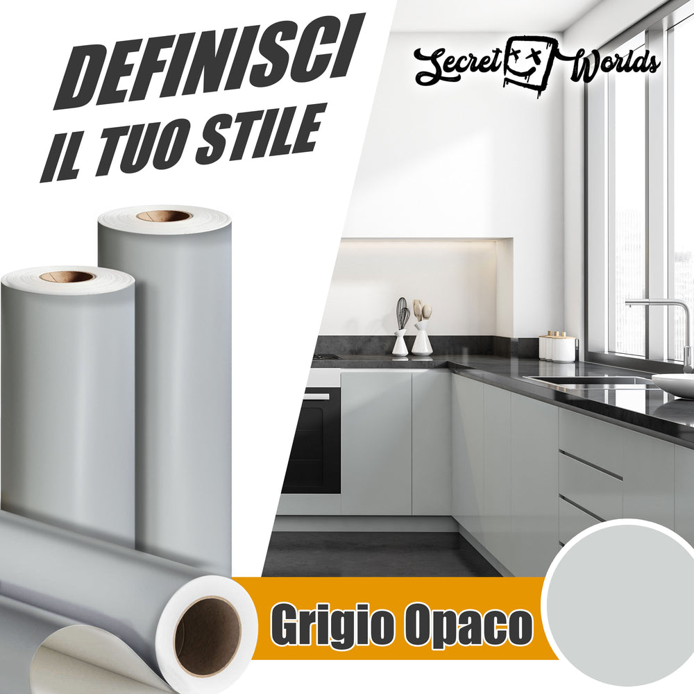 Pellicola adesiva grigio chiaro opaco applicata su mobile da cucina