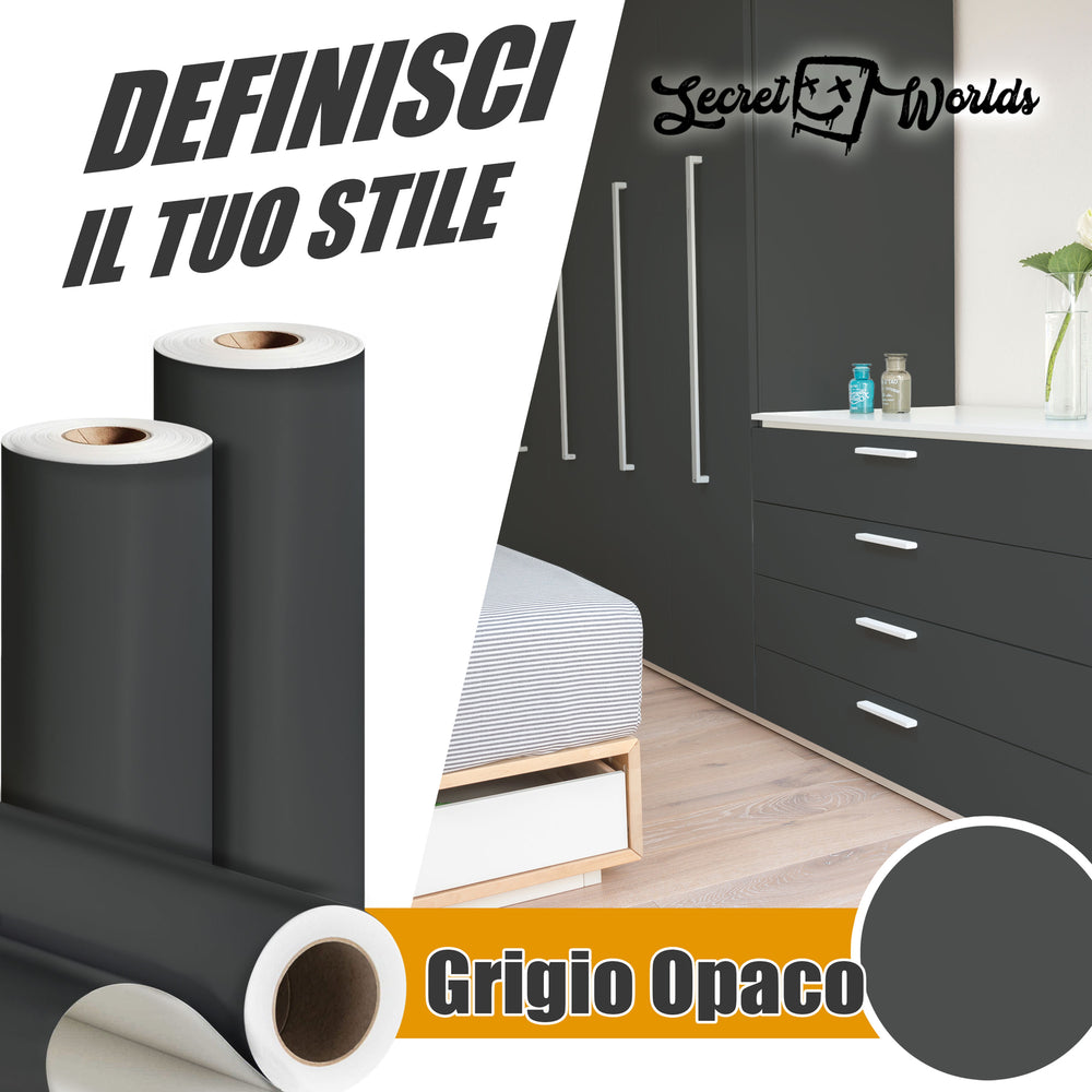 Rotolo di pellicola adesiva grigio scuro opaco in vinile